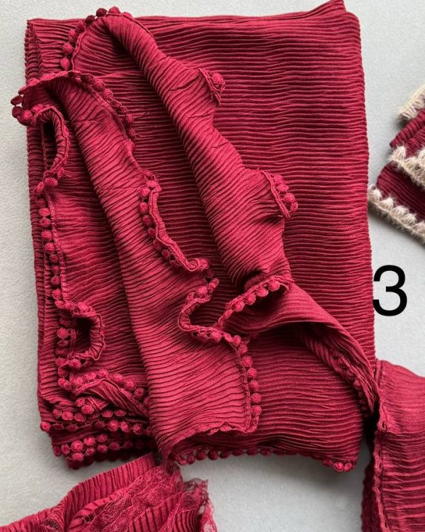 شال تمام نخ زرشکی پلیسه (جین 10 تایی کد 497)