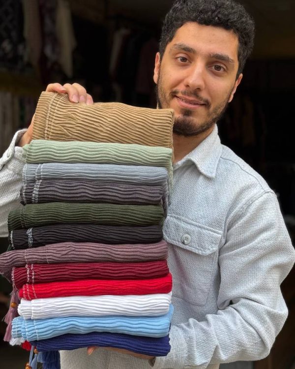 شال برشکا نخ کرپ منگوله چوبی پلیسه (تکفروشی کد 603)