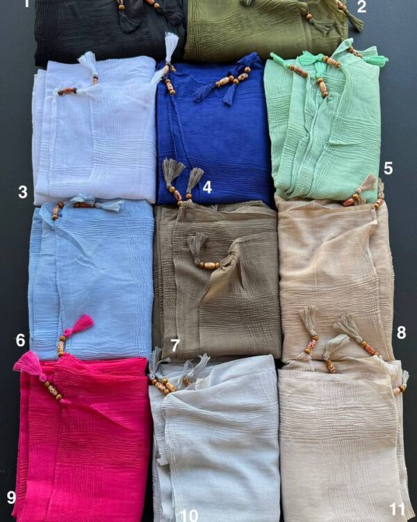 شال برشکا پلیسه نخی منگوله چوبی (تکفروشی کد 702)