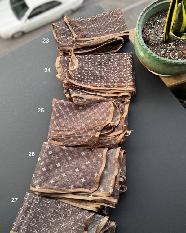 شال توری دور نواری قهوه ای عمده (جین 6 تایی کد 944)