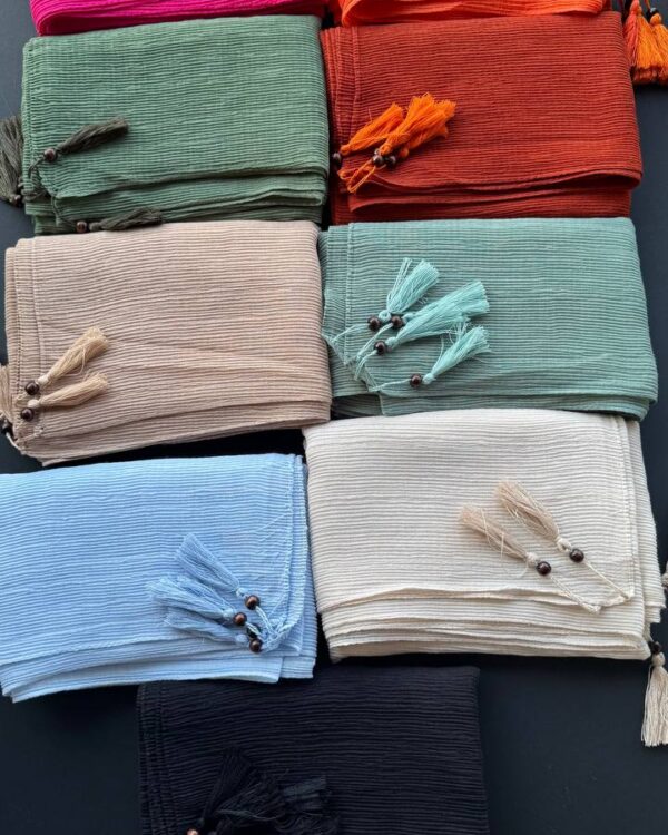 شال برشکا پلیسه نخ پنبه منگوله چوبی (تکفروشی کد 898)