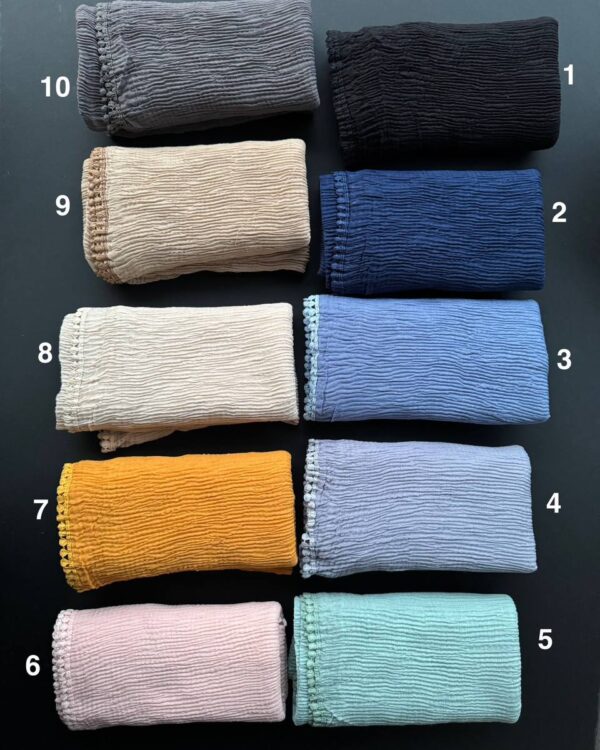 شال نخ برشکا 4 فصل پلیسه وارداتی دور عدسی (جین 12تایی کد 905)