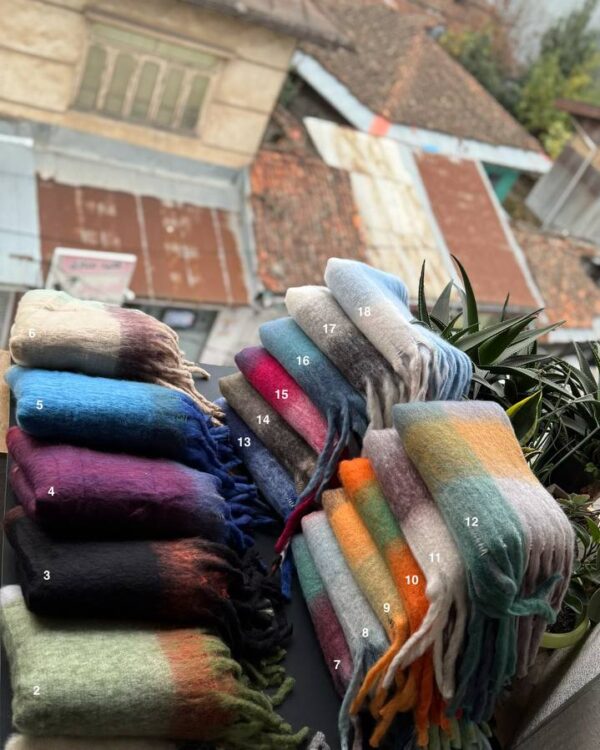 بیگ اسکارف پشمی موهر رنگارنگ چهار خونه و راه راه وارداتی(تکفروشی کد 1080)