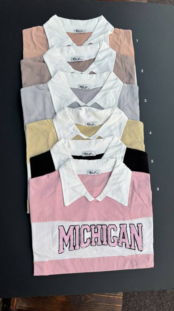 تیشرت باکسی نخ پنبه یقه دار Michigan(کد 1259)